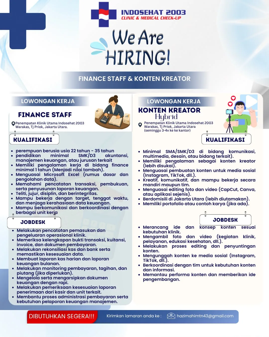Lowongan Kerja Finance Staff & Konten Kreator (Hybrid) di Kota Jakarta Utara, Dki Jakarta