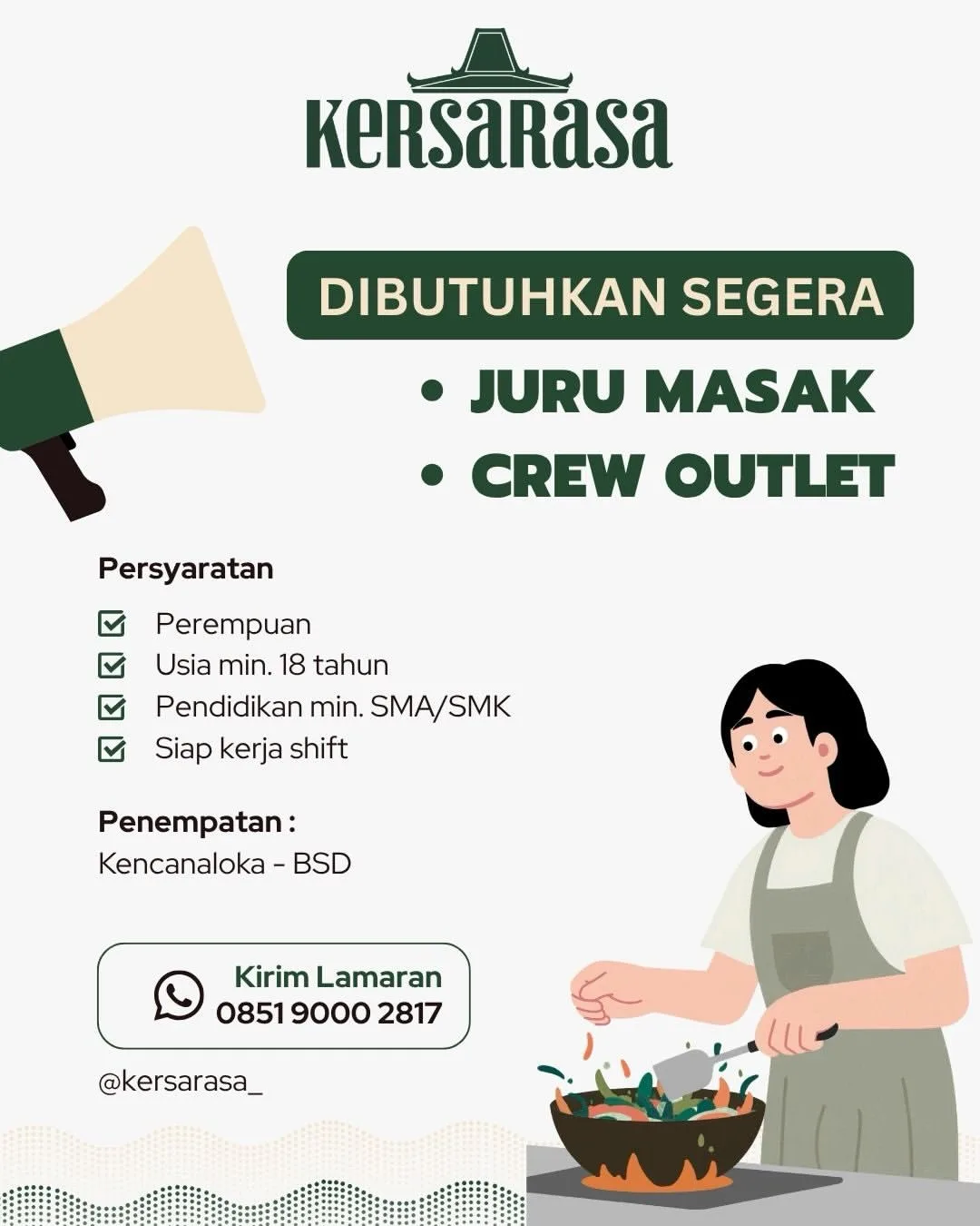 Lowongan Kerja Juru Masak & Crew Outlet di Kota Tangerang Selatan, Banten